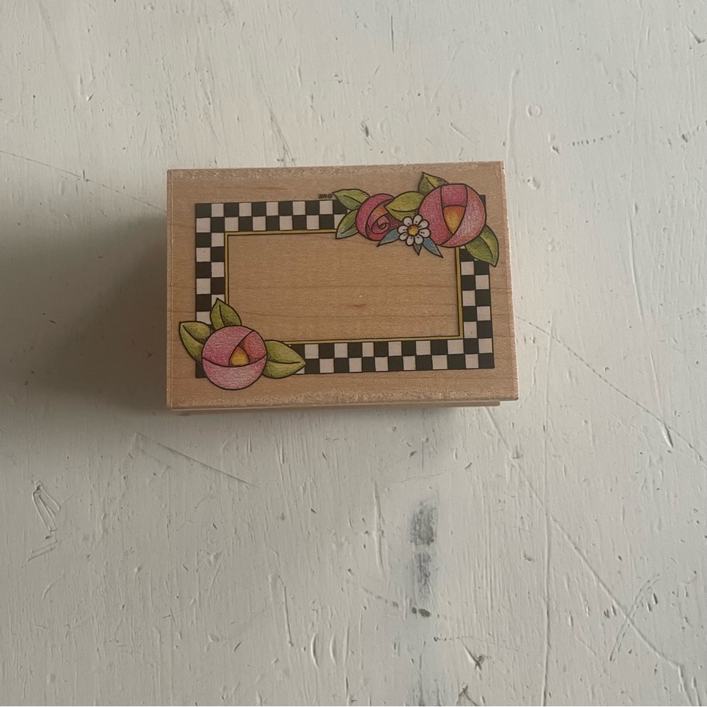 Mary Engelbreit Ink WM Rubber Stamp Checkerboard Frame Wooden Scrapbook Teacher